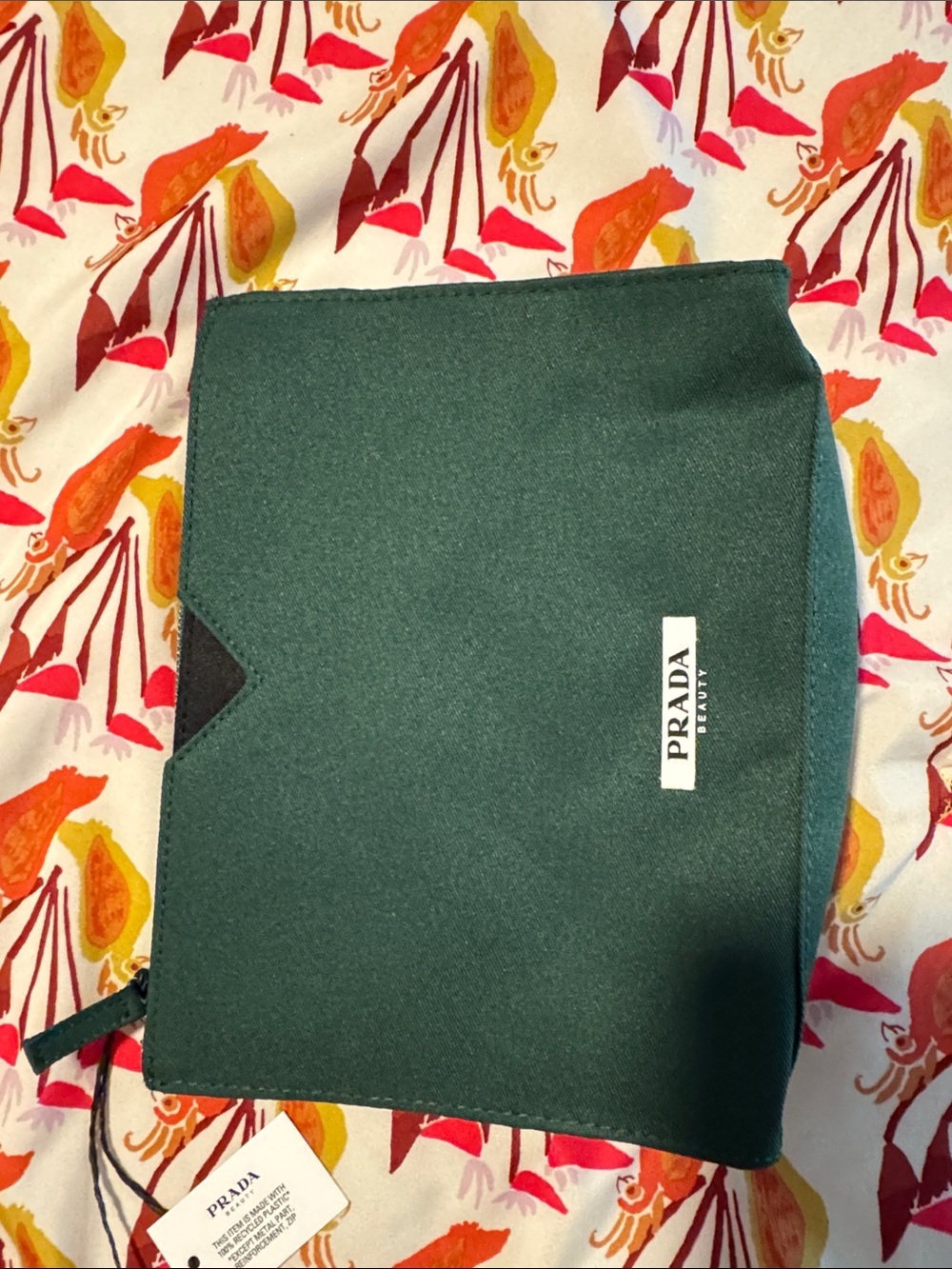 Prada Forest Green Canvas Pouch with White Logo